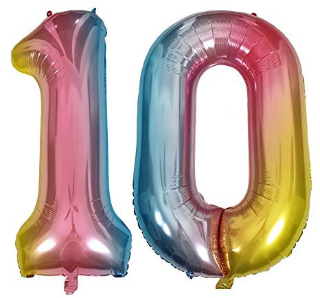 DIWULI Luftballon 10 Geburtstag XXL Rosa Regenbogen Zahl 10