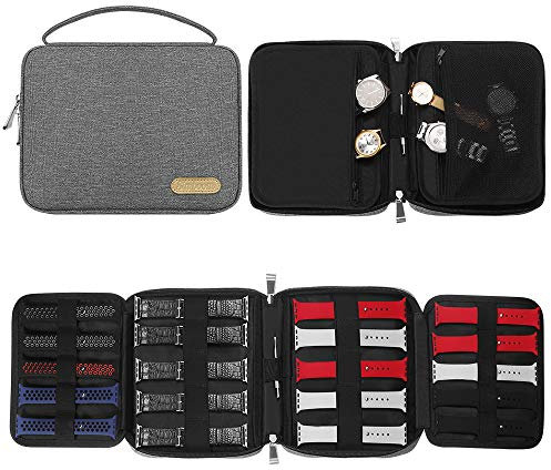 SIMBOOM Uhrenarmband Organizer, Uhrenarmband Aufbewahrungstasche Hält 20 Riemen Nylon Watch Bands Organizer Tasche für Uhrenarmbänder Stifte, Grau