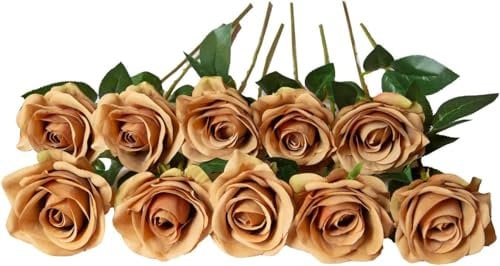 DuHouse 10 Stück künstliche Rosen Seidenblumen Fake Rose 54cm einzelnen Langen Stiel künstlich Blumen Bouquet für Brautstrauß Arrangement Hochzeit Tafelaufsatz Party Haus Küche Dekor(Kaffee)