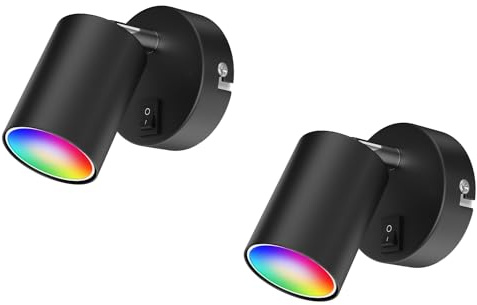 ledscom.de 2x Wandspot WAIKA, einflammig, mit Schalter, GU10, schwarz matt, inkl. Smart Home RGBW GU10 LED Lampe, 5,41W, 473lm