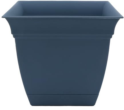 The HC Companies Pot de Fleurs carré Eclipse de 20,3 cm avec Soucoupe - Pot de Fleurs d'intérieur et d'extérieur pour Fleurs, légumes et Herbes - Bleu Ardoise