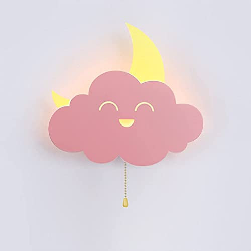 OOWOKS 8W LED Kinder Wandleuchte mit Schalter, Wolken Wandlampe Kinderzimmer Lampe Mond Nachttischlampe Junge Mädchen Kinder Schlafzimmerlampe Nachtlicht, Warmweiß 3000K, Innen-Wandbeleuchtung,Rosa