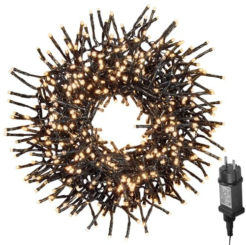 Lunartec Weihnachten: LED-Büschel-Lichterkette, 1.000 LEDs, 8 Modi, IP44, 10 m, warmweiß (Lichterkette Winter, Deko und Party, Weihnachtsbaumkerzen)