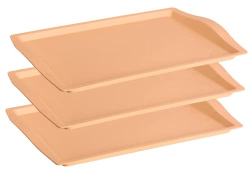 3x Serviertablett, Frühstückstablett, Plastiktablett, Kunststoff, BPA-frei, rechteckig, Gastro, Kantine, Küche, Pastell-Farben, Mehrweg, apricot