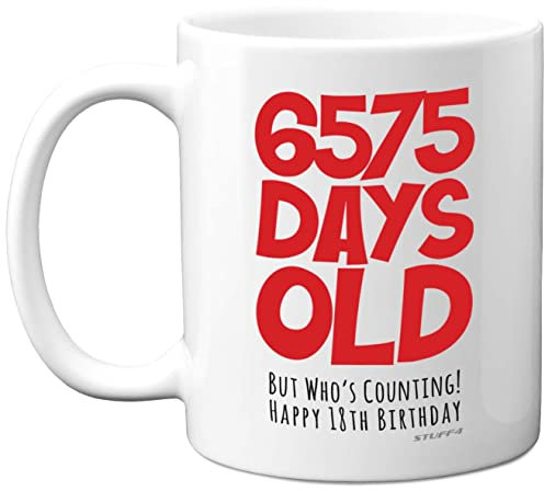 18th Birthday Mug Gift for Boys Girls Him Her - 6575 Days Old - Funny Teenager Eighteen Eighteenth Happy Birthday Present for Brother Sister Son Daughter Cousin, 11oz Ceramic Dishwasher Safe Mugs