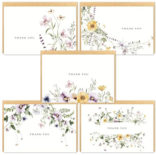 Gooji Dankeskarten mit Blumenmuster, 10,2 x 15,2 cm, Großpackung, 20 Stück, passende rustikale Umschläge, Aquarell, Geburtstag, Babyparty, Hochzeiten, Blanko-Notizen, Business-Schreibwaren