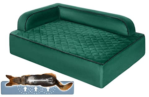 Salla Hundebett, Orthopädisches Bett für Hunde, Waschbares Hundesofa mit Abnehmbarem Bezug, Hundematratze, für Haustiere, Flauschig & Kuschelig, Haustierbett, Hundecouch, 80 cm x 60 cm, Grün