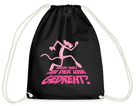 Spreadshirt Pink Panther Wer hat an der Uhr gedreht? Lustiger Spruch Turnbeutel, One size, Schwarz