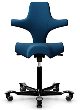 HAG Capisco 8106 Stoff Select Bürodrehstuhl - Standard Gasfeder 200 mm - Sitzhöhe 47-65,5 cm - weiche Rollen (Navy Blue - SC66071, Schwarz)
