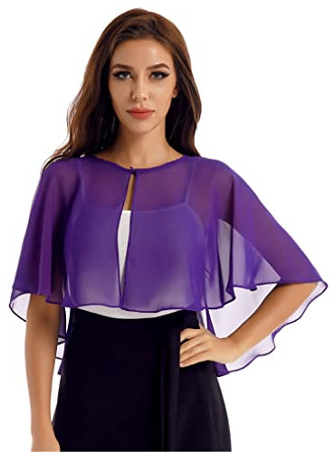 Freebily Damen Chiffon Schal Stola Bolero Für Festlich Hochzeit Abendkleid Braut Jacke Tücher Violett_B Einheitsgröße