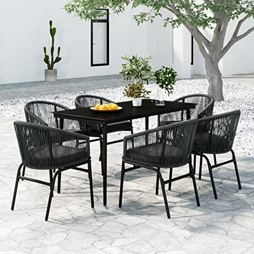 Gecheer 7-TLG. Garten Essgruppe 6 Personen, Balkonmöbel Set, Sitzgruppe Tisch und 6 Stühle Terrassenmöbel Gartenmöbel Anthrazit