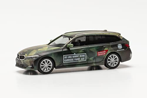Herpa Modellauto BMW 3er Touring Bundeswehr Personal, originalgetreu im Maßstab 1:87, Auto Modell für Diorama, Modellbau, Sammlerstück, Deko, Made in Germany, Automodell aus Kunststoff