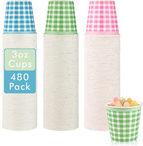 LITOPAK 480 Pack 3oz Disposable Bathroom Cups, Colorful Small Paper Cups, 3oz Snack Paper Cups, Disposable Drinking Cups, and Mini Mouthwash Cups for Home, Bathroom, Picnic, Party, and Events.