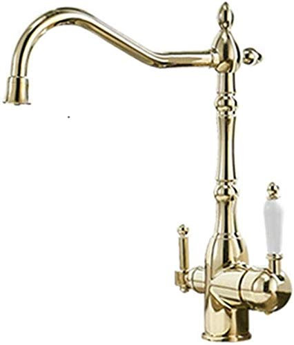 Wasserhahn küche Küchenarmatur 3-Wege-Küchenspüle Tap Trinkwasser Küche Kippen Tap Solid Messing Doppelgriffe 360 ​​Grad Drehausgabe Kalt Und Heißes Wasser Küchenmixer Filter FILTER For UNTERSCHINSCHA