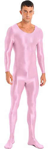 Alvivi Homme Justaucorps Sexy Manches Longues Brillant Combinaison De Sport Maillot De Corps Sport Danse Lutte Gym Fitness Collants Jumpsuit Body Rose XL
