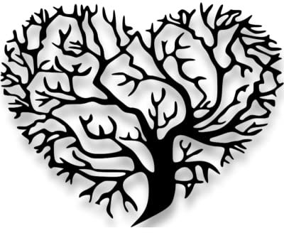 Metal Wall Art For Garden & Home - Indoor Living Room, Bathroom, Kitchen, Bedroom & Outdoor Fence or Patio Wall Suitable. Non-Bend Black Metal Heart Tree Of Life Hanging Decor Contemporary Wall Art