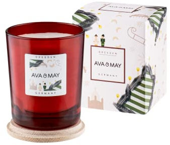 AVA & MAY Dresden Duftkerze (180g) – Vegane Kerze im Glas mit edlen Düften von Kardomom, Mandel und Vanille – Handgemachte Kerze mit weihnachtlicher Eleganz