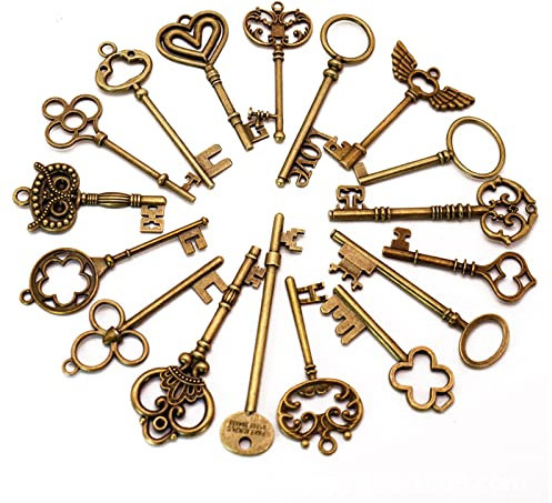 Cerioll Vintage Schlüssel Deko, Antiken Anhänger Set, Vintage Bronze Skelettschlüssel Skelett, Deko Anhänger Schlüssel, Große Rustikalen Schlüssel, Harry Potter Party Deko (17)