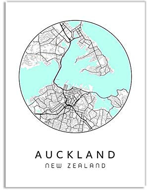 YMXCNM Leinwand Bilder,Auckland New Zealand City Minimalist Map Prints Poster Wall Art Paintings Round Map Pictures Pop Artwork for Living Room Bedroom Home Decor,30X40Cm/11.81X15.74 In