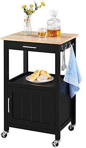 Yaheetech Carrello Cucina con Ruote di Servizio Credenza Mobile Portavivande a 2 Ripiani per Microonde Struttura in Legno e Metallo Moderno 55 x 45 x 89 cm Nero