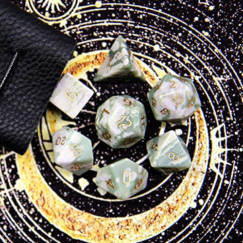 D&D-Würfel-Set, hübsche, natürliche, verheißungsvolle Jade-Edelsteine, DND-Polyeder-Würfel, Rollenspiel-Würfel für TRPG-Tischspiele, Dungeons und Drachenspiele