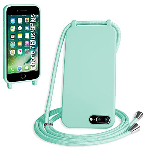 WenBaby Handykette für iPhone 6/7/8 Plus Hülle mit Band,Handyhülle mit Schnur zum Umhängen Silikon Seil Necklace Schutzhülle mit Kordel Tasche Case TPU Bumper für iPhone 6/7/8 Plus- Pfefferminzgrün