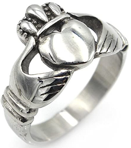 Ring Männer Edelstahl, Ringe Herren Cool Silber Krone und Herz Claddagh Verlobungsring Männer Größe 65 (20.7)