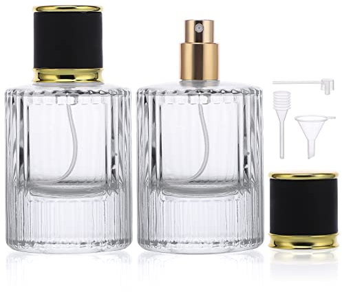 Segbeauty Parfum Zerstäuber für Unterwegs, 50ml 2 Stück Nachfüllbar Leere Sprühflaschen mit Gadgets zum Abfüllen des Parfums, Schönes Elegantes Design, Glasparfümfläschchen für Männer und Frauen