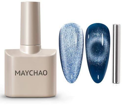 MAYCHAO 15ML Cat Eye Gel Nail Polish 1Pc Blue Magnetic Nail Polish with Magnet Soak off Holographic Cat Eye Gel Polish for Nail Art Manicure Salon DIY at Home