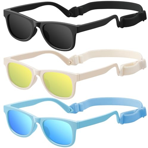 zestero Baby Infant Toddler Polarized Sunglasses with Strap for Boys Girls Age 0-24 Months, 3 Pack Flexible TPEE Rubber Frame Kids 100 UV Protection Sunglasses Newborn Shades