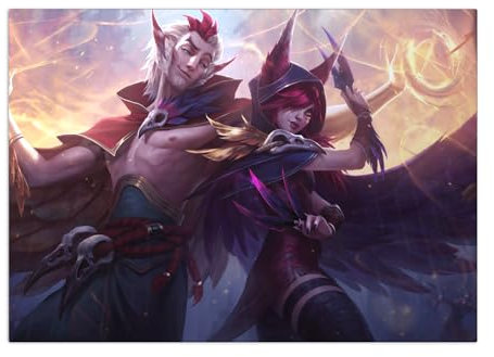 Displate Offiziell League of Legends MetallPoster Magnetische Befestigung Inklusive Lizenziert Bilder Hochwertiges Poster League of Legends Splash Art - Xayah&Rakan Horizontal 45 cm x 32 cm