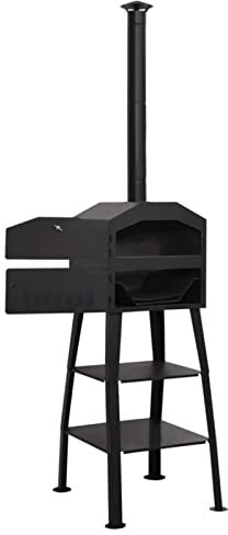 Homgoday Forno a Carbone Nero in Acciaio per Pizza, Pane e Torte con Termometro Integrato e Base in Mattoni Refrattari, 54 x 59 x 203 cm