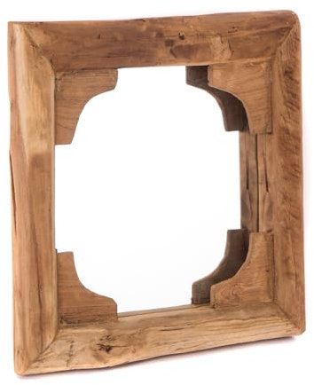 CREEDWOOD WANDSPIEGEL India | Teakholz, 50x50 cm | Natur Holzspiegel, Teakspiegel, orientalischer Flurspiegel, Wohnzimmerspiegel, Quadrat Bad Spiegel