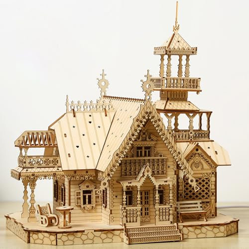 3D Wooden Mechanical Puzzles for Adult,Retro Wooden Construction Model Set,Wood 3D DIY Puzzle Craft Model Kits for Christmas and Birthday Gift to Family Friends (Castle)