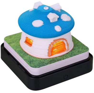 HXCQYGL 3D Kalender Abreißen 2025, Schreibtischkalender mit Lichtern, 3D Memo Pad Papier Kunst Sakura Baum Kreative 3D Notizblock Papier Schnitzen Geschenk Desktop Dekoration (Pilz Blau)