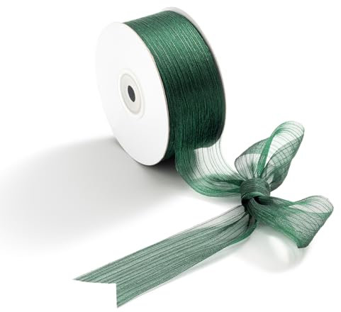 CHUQING Geschenkband Grün,Chiffonband Waldgrünes, schleifenband Dunkelgrün zum Verpacken von Geschenken, sehr geeignet für Hochzeiten, Partys, Haarschleifen, 38 mm x 23 m