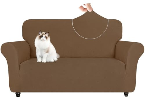 YSTELLAA Stretch Sofa Überzug 2 Sitzer, Elastisch Sofabezug Mit Armlehnen, Jacquard Sofaschoner rutschfest, Universal Sofa Cover Moderne, Couchüberzüge Sofahusse Für Katze Hund, Braun