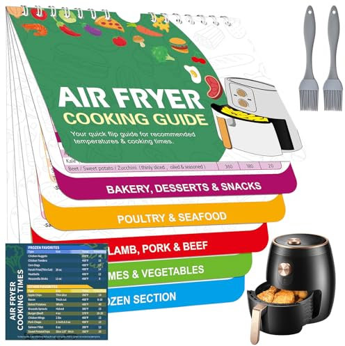 wimony Air Fryer Magnetic Cheat Sheet Recipe Cook Guide Book Celsius Cook Times Chart Cooking Measurements for Food Air Fryer Accessories with 2 Pcs Oil Brushes