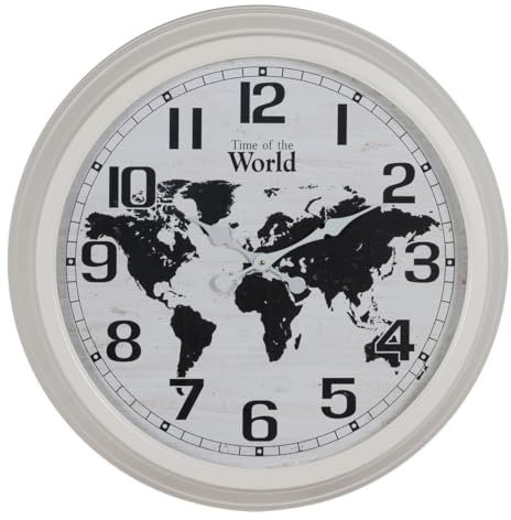 BigBuy Home Wanduhr Weltkarte Weiß Schwarz Eisen 70 x 70 x 6,5 cm