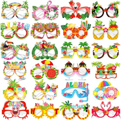 24 Gafas de Papel de Fiesta Hawaiana,Gafas Divertidas Decoracion Fiesta Hawaiana,Gafas de Fiesta Tropical Hawaiano Regalos,Fiestas Accesorios de Fiesta Luau para Niños Adultos