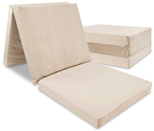 Totsy Baby Gästebett Matratze Klappmatratze 195 x 65 x 8 cm - Gästematratze klappbar Foldable Mattress Faltmatratze mit abnehmbarem ökologisch Bezug Bodenmatratze Velvet Beige