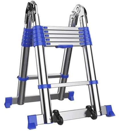 ZYJIX Heavy Duty Telescopic Extension Ladder With Stabilizer Bar & Wheels,Multi-Purpose A-Frame/Straight Folding Loft Ladders,Load 200kg(Size:3.15+3.15m)