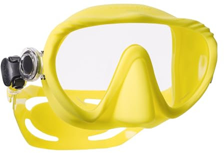 SCUBAPRO Ghost Tauchmaske, rahmenloses Design mit ultraklarer Einzellinse, Silikonrock und leicht verstellbaren Riemenschnallen, Gelb