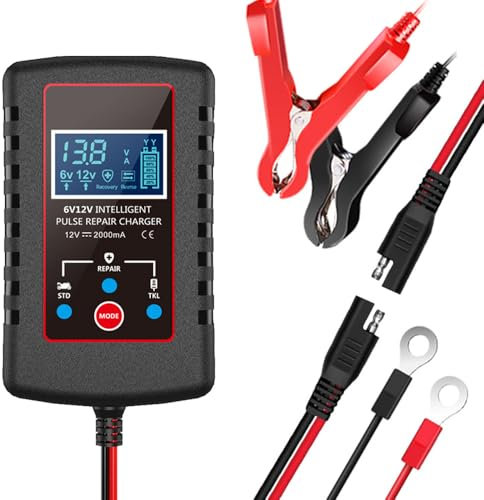 POFET Chargeur de Batterie de Voiture 6 V 12 V Chargeur de Batterie de Moto Intelligent pour Voiture Camion Moto Tondeuse à Gazon Bateau Batteries Marines
