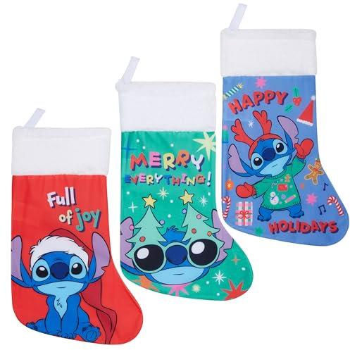 Disney Stitch Weihnachtssocken zum Aufhängen, 3er Set, Weihnachten Nikolausstiefel zum Befüllen