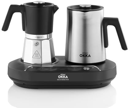 Arzum Okka Rich Moka Pot Turkish Coffee and Moka Maker, Velvetiser, Milk Frother, 5 Cups, Stainless Steel Cooking Pot, Chrome