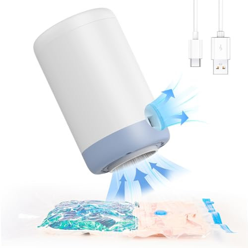 Carga USB tipo C: bomba eléctrica para bolsas de almacenamiento al vacío, bomba de vacío de 1500 mAh para bolsas de almacenamiento, bolsa de viaje portátil al vacío bomba de aire para encoger ropa