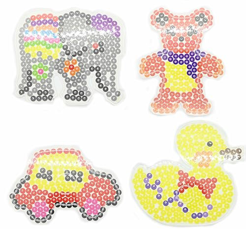 4 Maxi XL 10mm Bügelperlen Stiftplattenset, Elefant, Ente, Auto und Teddy mit Papiervorlagen (4 Maxi XL Stiftplatten) Happy Price Toys. (Kompatibel mit allen Maxi Bügelperlen.)