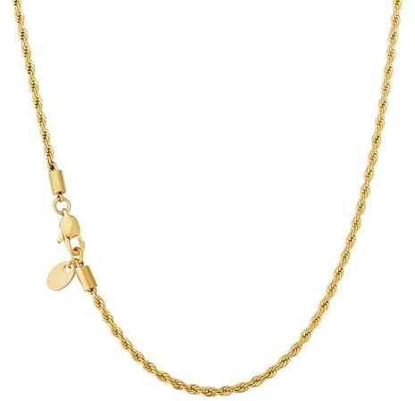 KRKC Herren Halskette, Kordelkette 18K Gold Vergoldet Edelstahl 3mm Rope Chain, Nickelfrei Kette für Männer Herren Länge 61cm