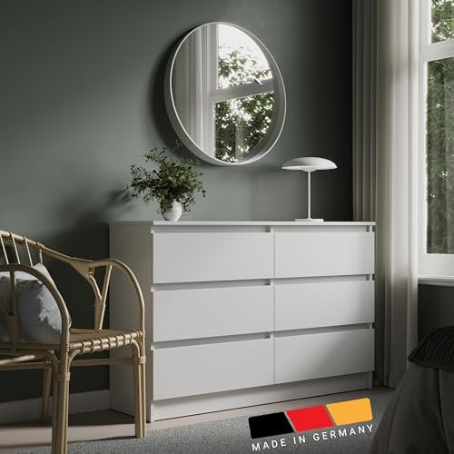 Home Collective Kommode 120cm breit mit 6 Schubladen Kommode weiß Holz Schrank Kommode mit Schubladen Sideboard Highboard Anrichte Schlafzimmer Wohnzimmer Flur Büro Organizer Breite 120 cm Höhe 78 cm